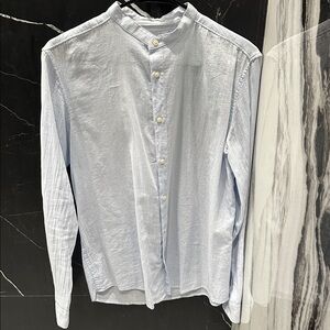 Zara Sky Blue Mandarin Collar Shirt